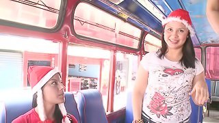 Sexy Latina in a Xmas hat gets rammed in a bus