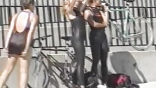 Cute bicycle riders are showing their candid latex butts 07zx