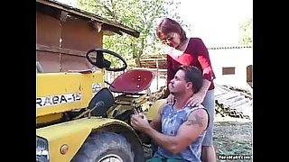 Redhead granny fucked in the back yard