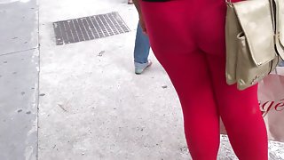 SDRUWS2 - SEE THROUGH RED LEGGINS AND VISIBLE THONG