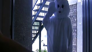 Blonde honey with big tite gets fucked by a bunny man