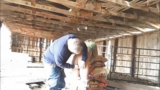 Redneck farmer creampies his wife in the cowshed